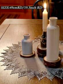 1pc 100% Polyester Embroidered Lace Cutwork Round Placemat, Candle Mat, Round Tablecloth, Vintage Bohemian Style, Suitable For Dining Table, Coffee Table, Vanity, Living Room, Home Decor, Holiday Party, Picnic, Family Gathering, Wedding Gift