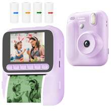 Cameră foto instantanee pentru copii cu video HD 1080P, baterie reîncărcabilă de 1300mAh, obiectiv cu zoom 8X și 2 moduri de imprimare - Cameră digitală cu 4 role de hârtie color și 4 jocuri, cadou perfect pentru băieți și fete cu vârste cuprinse între 3 și 12 ani, 12+, mini cameră instantanee, fotografie distractivă, design potrivit pentru copii, construcție durabilă, fotografi tineri