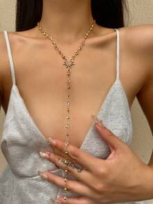 1 件金色/银色透明玻璃星星性感长 Y 型项链，闪亮吊坠项链，适合日常佩戴、约会、派对、节日、周年纪念、生日礼物，优雅、精致、简约、奢华、可爱 - 金黃色 - 查看 2