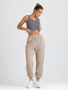 tooluck Womens High Waisted Baggy Sweatpants 2025 Fall Jogger Pants Y2k Lounge Trousers With Pockets Beige - 米色 - 查看 3