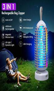 Bug Zapper Outdoor With Colorful Lighting And Auto-Sensing, 3 In 1 Cordless 4000mAh Battery Electric Fly Trap, Rechargeable Mosquito Zapper For Camping, Patios, Garden, Kitchen (1Pack-White)