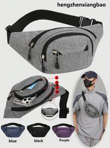 Men's Oxford Fabric Multi-Pocket Waist Bag, Casual Chest Pack For Sports & Business, Plain Color Belt Pouch For Everyday Use