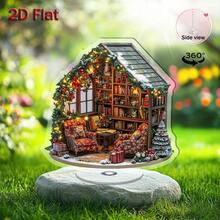 1pc 2D Rotating Acrylic Christmas Corner Decor - Cozy Relaxing Desktop Decoration With Snowy Roof, Wired Chair And Tree, Suitable For Home Or Office, Holiday Home Decor, Holiday Design, Durable Acrylic, Christmas Decoration, Christmas Gift, Christmas Ornament, Desktop Decor