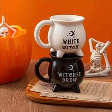 1pc Halloween Witch Magic Potion Ceramic Bottle With Handle - Bicolor Black & White Design, Crescent Moon & Star Decor, No Electricity Needed, Spooky Home Decor Gift, Mystical Themed Design, Crafted With Precision