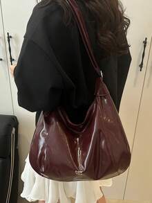Fashionable Large Capacity Shoulder Bag For Women, Design Tote Bag - Burgundy - View 4