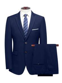 2 Piece Classic Men's Double Breasted Suit - 2 Piece Suit - Wedding, Interview, Party Formal Wear - Slim Fit Groomsmen Tuxedo Jacket + Pants Set - 海軍 - 查看 4