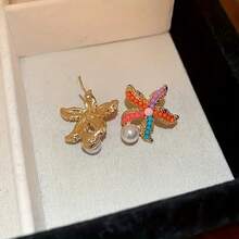 1 Pair Of Fashionable And Elegant Bohemian Starfish Earrings With Colorful Beads And Imitation Pearls, Golden Alloy Design, Suitable For Seaside Holiday Casual Wear Jewelry - 1對 - 查看 5