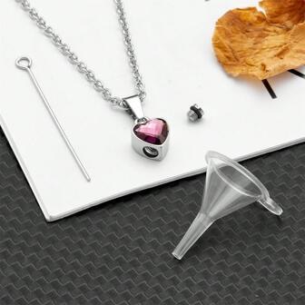 1 st hjärtformat minnesurnhalsband i rostfritt stål, urnhänge för att hålla aska, hår eller kristallpärlor för att minnas nära och kära