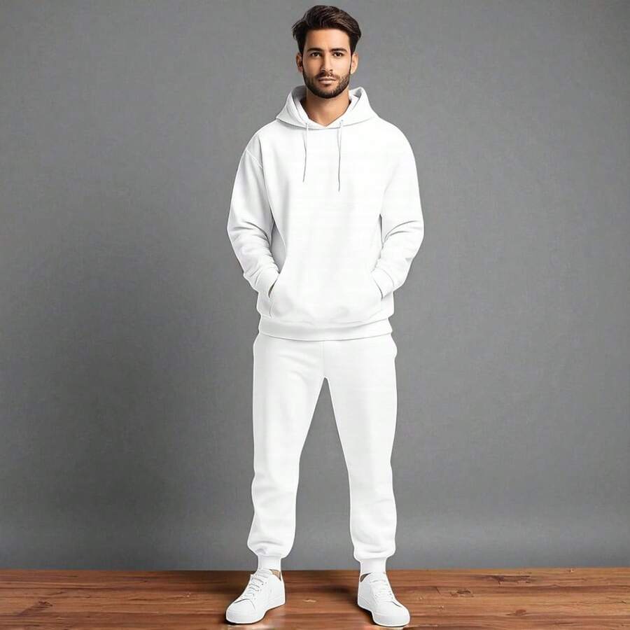 CONJUNTO CASUAL PARA HOMBRE 2 PIEZAS SUDADERA ESTAMPADA CON CAPUCHA Y PANTALON JOGGER (TYSON)HOT TRENDING BH - Blanco - Ver 1