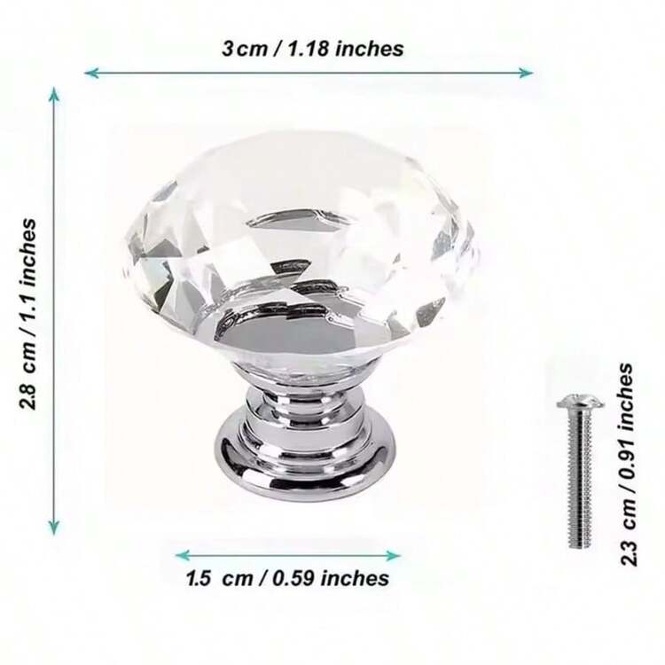 10/5 piezas Tiradores de cristal de 30 mm de cristal para puertas de armario, gabinete, cajón, gabinete de zapatos, gabinete de cocina, muebles, puerta de gabinete con orificio único de 1.18 pulgadas, pequeño accesorio de aleación de zinc - Blanco - Añade 2
