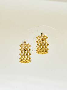 Stainless Steel Perforated Golden Earrings - A - View 8