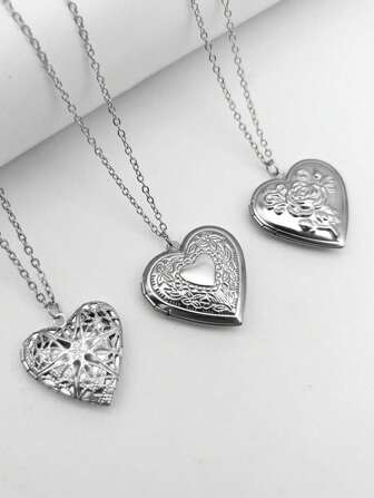 Romantic Heart Locket Pendant Openable Female Silver Color Funky Jewelry Photo Frame Charm Necklace For Women Men Jewelry Gift
