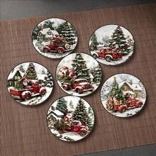 مجموعة من 1/6/12 قطعة من الأواني الخشبية المزينة بنمط شجرة عيد الميلاد وسانتا كلوز، ديكورات مكتبية فنية، مناسبة لديكور المنزل والمكتب والمطبخ والمطعم والكافيه، حماية سطح المكتب، ضرورية لحفلات العطلات وديكورات عيد الميلاد والمنزل والشقة - متعدد الألوان - مشاهدة 5