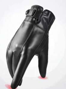 1 Pair Solid Color Casual PU Leather Men's Full Finger Touchscreen Gloves, Faux Sheepskin Faux Leather PU Gloves, Winter Riding Fashion Adult Gloves, Thermal Lined Waterproof Windproof Snow Gloves