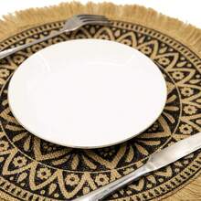 4 Stücke/6 Stücke/8 Stücke 38cm runde Leinen Tischsets, rutschfest, hitzebeständig, leicht zu reinigen, geeignet für Esszimmertisch, Boho-Stil, Zuhause, Restaurant, Küche, Büro, Weihnachtsfeier, Hochzeit, Feiertags-Dekoration, Tischschutz, Geschenk