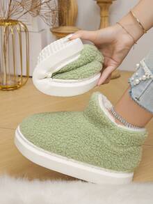 冬季新款高帮绿色仿毛拖鞋，户外和日常使用，温暖全包跟家居拖鞋，尺码 36-45，黑色女士家居拖鞋