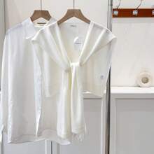 1pc Women's Solid Color Shawl Cardigan, Lightweight Spring/Autumn Shirt Collar Accessory, Suitable For Layering With Sweaters, Shirts, Scarves For Students And Office Wear