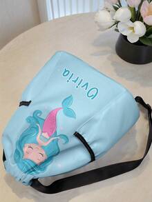 1pc Customized Cartoon Mermaid Pattern Drawstring Backpack With Pockets, Can Be Customized With Your Unique Design, Great Back To School Gift, Suitable For Children And Teenagers, Can Print Your Own Name Or Gift To Your Sister And Classmates - Multicolor - View 3