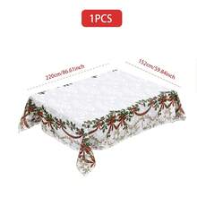 Toalha de mesa com estampa de frutas vermelhas e laços de Natal (1/36 peças) - Toalha de mesa decorativa lavável à prova de poeira para móveis de interior, adequada para decoração de salas de jantar internas, reuniões familiares, presentes e festas de fim de ano