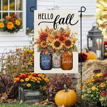 1 件感恩节庭院纺织挂饰，向日葵和梅森罐图案花园旗帜，12x18 英寸仿亚麻双面印花，感恩节、秋收家居装饰，适合感恩节派对、户外草坪、门廊、咖啡厅、农舍