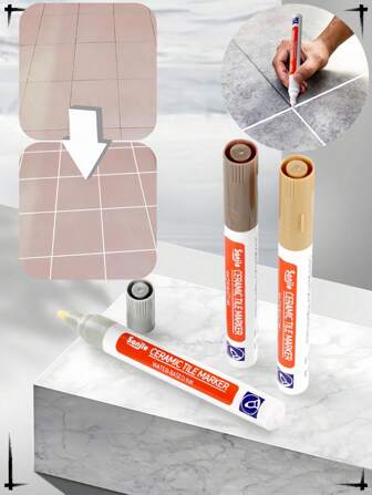 5 件装瓷砖标记填缝笔墙缝笔用于瓷砖地板浴室接缝修复返校防水瓷砖填缝笔，白色瓷砖修补笔防霉填缝美化剂地砖接缝清洁笔，易于使用的凝胶腻子笔用于浴室厨房瓷砖，返校学校家庭办公用品防水填缝修复笔