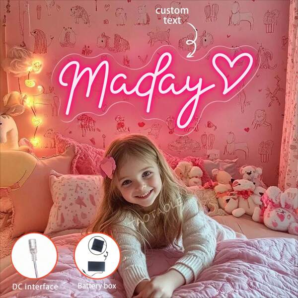 Personalisiertes LED-Neonlicht mit Dimmer und Batteriefach, Namensschild Neon-Dekobeleuchtung, Geburtstaggeschenk für Jungen, Mädchen, für Zimmer Dekoration, Festival, Geburtstag, Schlafzimmer, Party, Spielzimmer, Wanddekoration Neonlicht, Schulanfang