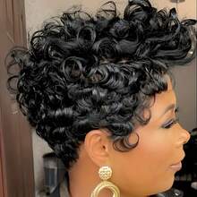Put On And Go Chic Pixie Cut Wig With Bangs For Women 180% Density 6 Inch Short Curly Brazilian Remy Human Hair Pre-Plucked Short Bob Wigs Full Machine Made Ideal For Daily Use & Halloween And Christmas Wear - Natural Black - View 9