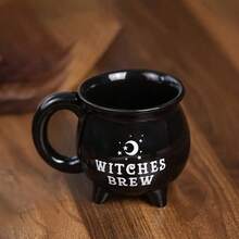 1pc Halloween Witch Magic Potion Ceramic Bottle With Handle - Bicolor Black & White Design, Crescent Moon & Star Decor, No Electricity Needed, Spooky Home Decor Gift, Mystical Themed Design, Crafted With Precision