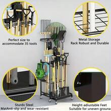 AXOSY-Portability Garden Tool Organizer With Wheels, Garage Storage And Organization, Metal Yard Tools Storage Heavy Duty Garden Tool Organizer For Garage, Yard, Patio, Shed, Indoors And Outdoors - Black - View 9