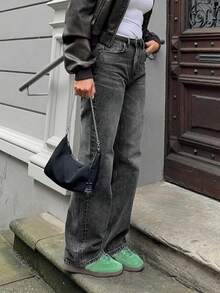 MYOURSA Women's Distressed Washed Straight Leg Jeans, Loose & Comfortable, Suitable For Casual Daily Wear, Dark Grey Spring - Dark Grey - View 5