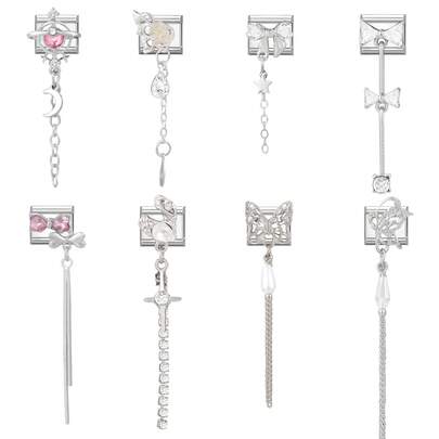 1pc DIY Italian Modular Bracelet With Heart & Tassel Charms, Suitable As Party/Gift For Friends/Couples, Ideal For Christmas, New Year, Halloween, Valentine's Day, Charming Design, Stainless Steel Jewelry, Local , Practical & Fashionable, Christmas & Halloween Essential, Autumn Tone, Christmas Style