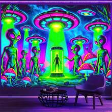 Alien Blacklight Tapestry UFO Black Light Hanging Backdrop Poster Wall Tapestry For Bedroom Decoration For Bedroom,Living Room,Dorm - Thảm treo tường Alien - Xem 3