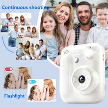 Cameră foto instantanee pentru copii cu video HD 1080P, baterie reîncărcabilă de 1300mAh, obiectiv cu zoom 8X și 2 moduri de imprimare - Cameră digitală cu 4 role de hârtie color și 4 jocuri, cadou perfect pentru băieți și fete cu vârste cuprinse între 3 și 12 ani, 12+, mini cameră instantanee, fotografie distractivă, design potrivit pentru copii, construcție durabilă, fotografi tineri