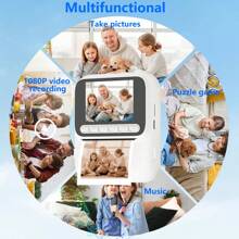 Cameră foto instantanee pentru copii cu video HD 1080P, baterie reîncărcabilă de 1300mAh, obiectiv cu zoom 8X și 2 moduri de imprimare - Cameră digitală cu 4 role de hârtie color și 4 jocuri, cadou perfect pentru băieți și fete cu vârste cuprinse între 3 și 12 ani, 12+, mini cameră instantanee, fotografie distractivă, design potrivit pentru copii, construcție durabilă, fotografi tineri