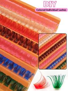Asiteo 112pcs D Curl 100D Colored Fluffy False Eyelashes, Single Strand Fake Lashes, Natural Colors - Pink, Green, White, Red, Blue, Brown, Soft Fan-Shaped Single Strand Colored Lashes For DIY At Home - D - 查看 2