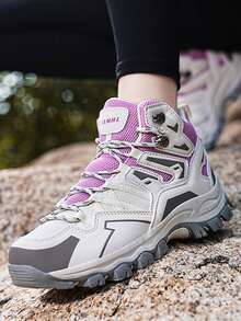 女士户外登山网眼徒步鞋、徒步鞋、休闲鞋、步行鞋、训练鞋、多色系带 - 紫色 - 查看 5