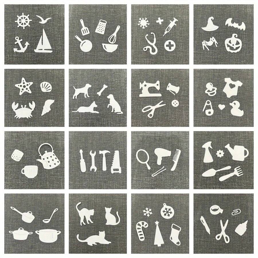 New Assorted Mini Animals, Tools, Kitchenware, Clothing, Metal Cutting Dies, Suitable For Background Decoration, Card And Greeting Card Making, Scrapbook DIY Projects, Craft Creation, Add A Special Touch To Your Project.