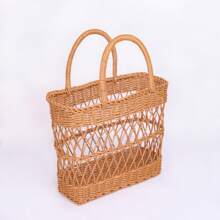 1pc Picnic Fruit Storage Basket With Handles,Durable Imitation Rattan Storage Basket For Fruits,Vegetable,Drinks,Camping Portable Picnic Basket,Household Storage Organizer For Kitchen,Home Decor
