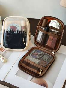 1 szt. Wielofunkcyjna damska kosmetyczka, podręczna kosmetyczka z zapięciem na zamek błyskawiczny, odpowiednia do przechowywania kosmetyków, pędzli, kosmetyków do pielęgnacji skóry, telefonu, monet, drobnych przedmiotów, do domu, podróży, na wakacje, do szkoły