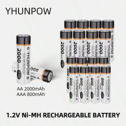  YHUNPOW AA2000mAh、AAA800mAh、1.2V 镍氢充电电池，兼容各种设备