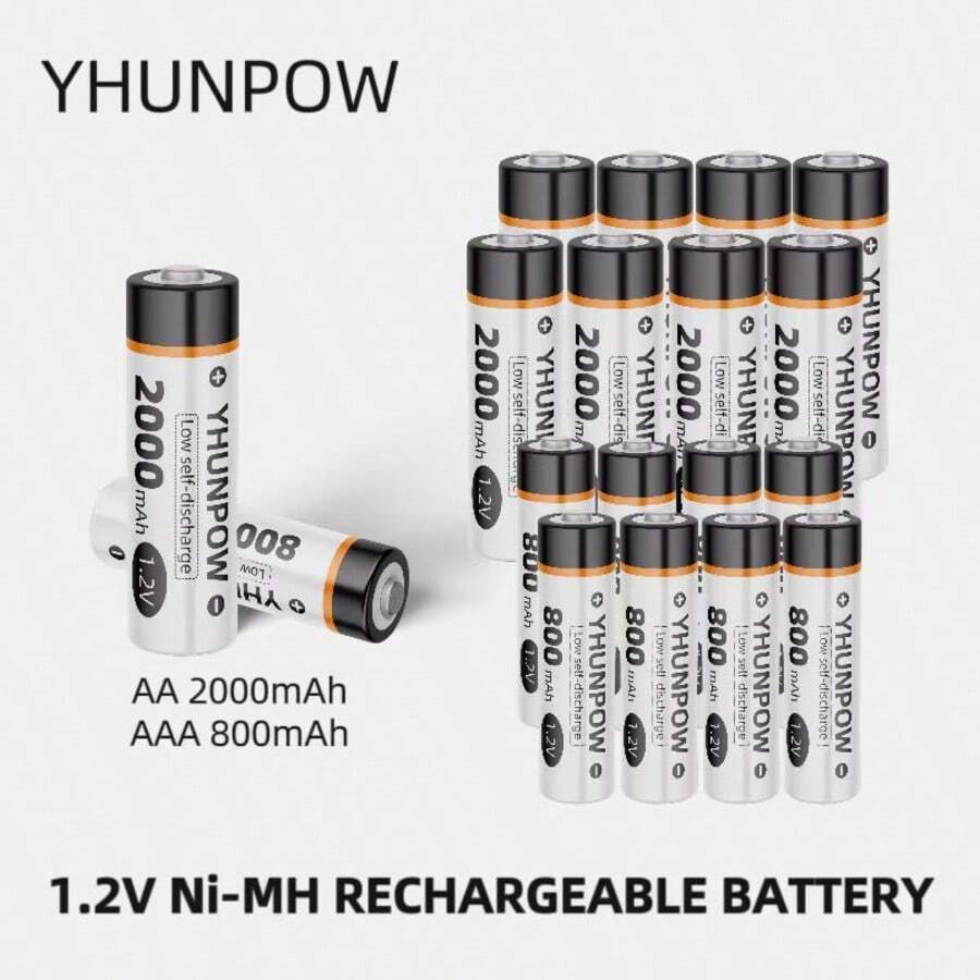 YHUNPOW AA2000mAh, AAA800mAh, 1.2V Ni-MH Rechargeable Battery, Compatible With Various Devices