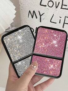 Espejo de lápiz labial plegable de lujo con diamantes brillantes - Aplica maquillaje fácilmente en cualquier momento y lugar, espejo de maquillaje plegable portátil brillante con cristales - Diseño rectangular, adecuado para bolsos, fiestas, citas, etc., espejo de bolsillo plegable con diamantes incrustados de alta definición, disponible en múltiples estilos de color de diamantes, adecuado como regalo del Día de San Valentín, regalo del Día de la Madre o regalo para hermanas. - Multicolor - Ver 2