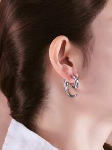 1 Pair Silver Snail Horn Hoop Earrings, Suitable For Women's Daily And Festival Wear