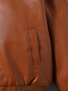 青少年男孩时尚棕色皮夹克 - 棕色 - 查看 4