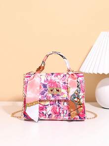 Scarf Accessory Chain Embossed Print Handbag