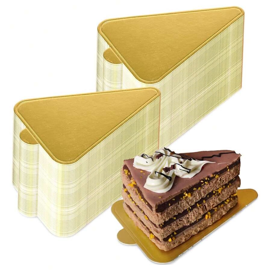 50/100pcs Mini Triangle Cardboard Cake Base, Golden Mousse Dessert Board Base, Disposable Paperboard Cupcake Boards, For Wedding Birthday Party Dessert Displays Tray Pastry Plates - Grease Proof & Moisture Resistant - Gold - View 1