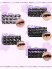 640pcs/Set D-Curl DIY Eyelash Extension Kit, Individual Lash Clusters, Eyelash Glue, Sealing Glue, And Eyelash Extension Tweezers, Convenient For At-Home Lash Grafting - Black - View 4