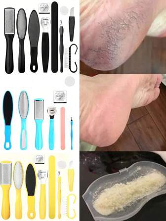 8/10件套足部护理套装，包含磨脚器、去茧器、磨脚器、刮脚器、收纳袋和整理盒