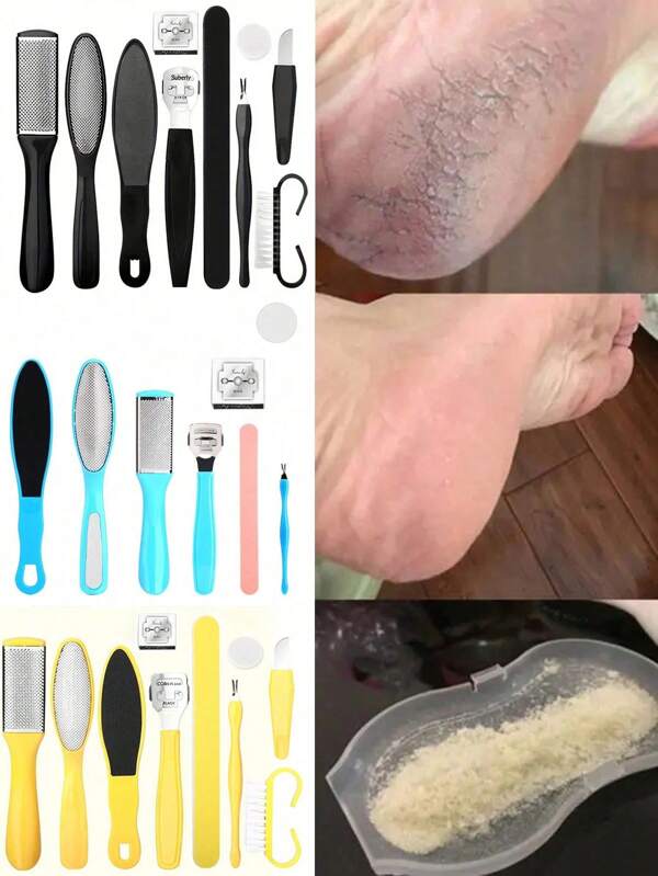 8/10pcs Foot Rub Pedicure Set Scraping File, 10ln1 Professional Foot Kit Exfoliating Clean Foot Care Dead Skin Removal Calluses, Foot Scraper, Foot Scrub,Bag,Organizer,Storage