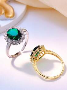 1 Peça Anel de Liga de Cobre com Zircônia Esmeralda Oval Elegante